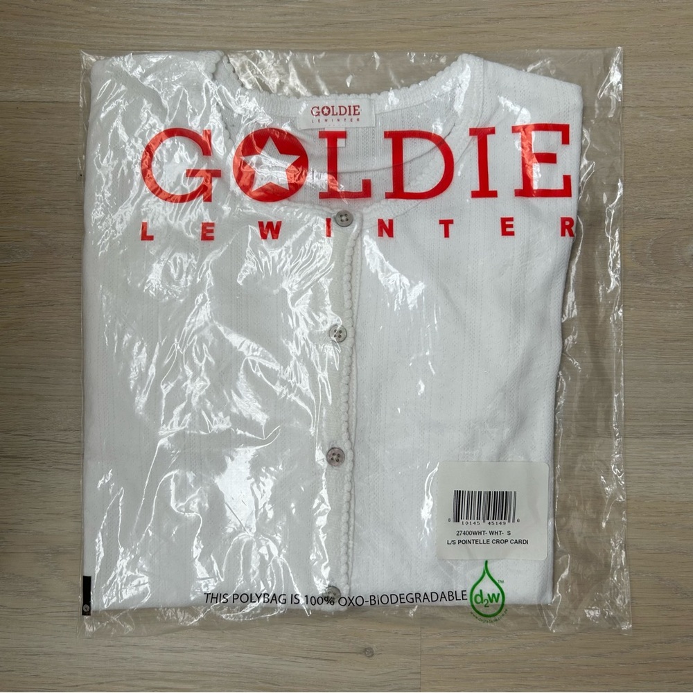 Goldie Lewinter White Pointelle Crop Cardigan in Small